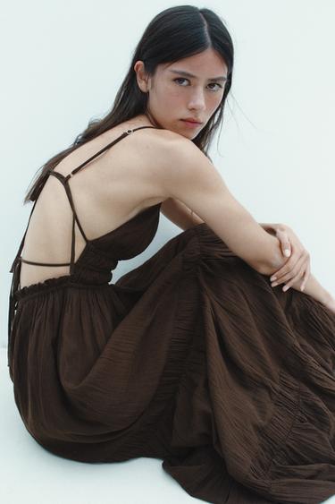 ROBE MI-LONGUE EN GAZE - Marron de Zara - Image 5