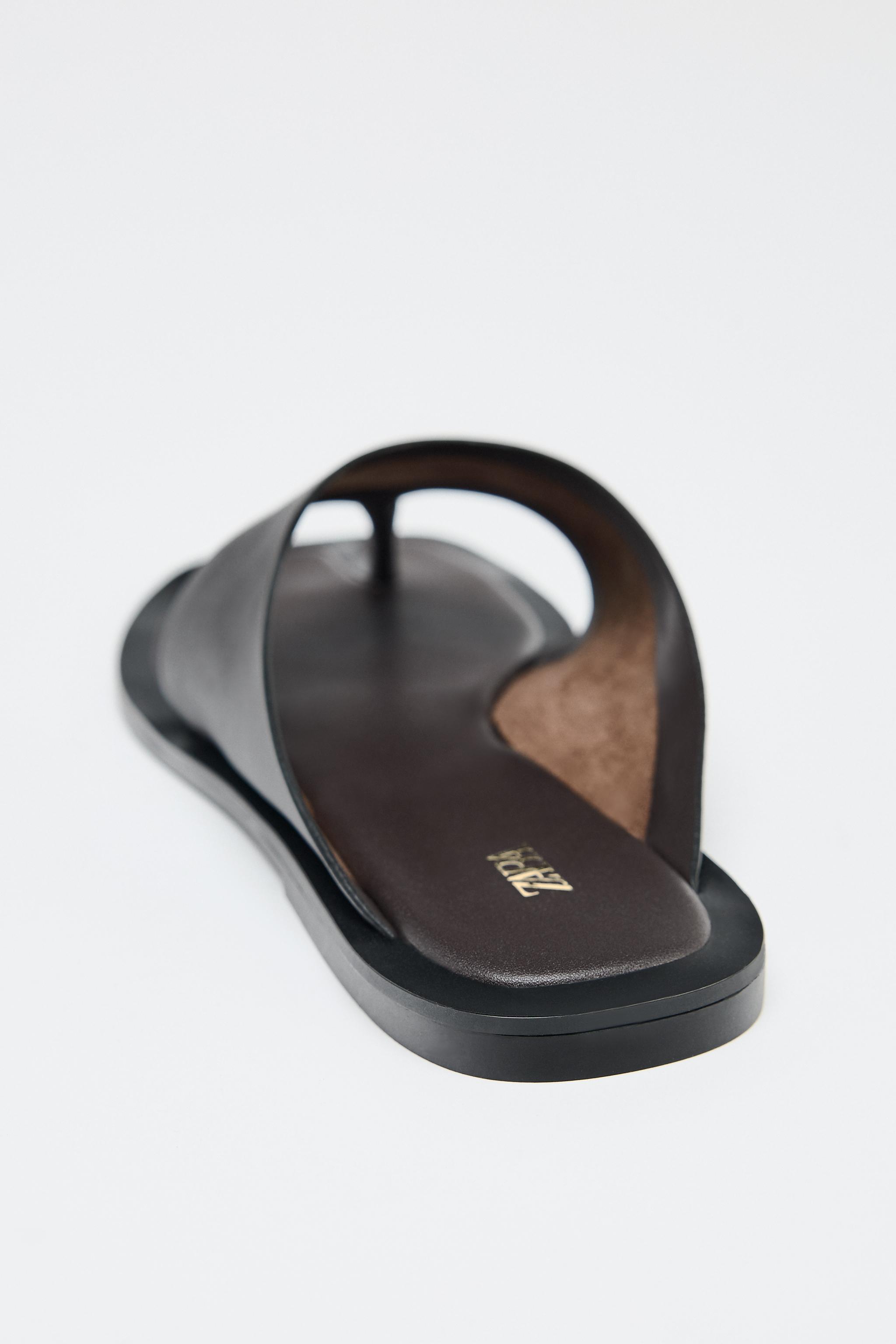 【ZARA】フラット レザー スライドサンダル 1604/510/025 レザーサボ - ブラック | ZARA Japan / 日本