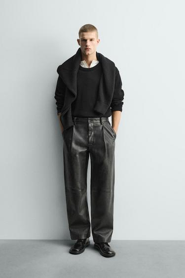LEATHER STRAIGHT-LEG TROUSERS - Black by Zara - Image 0