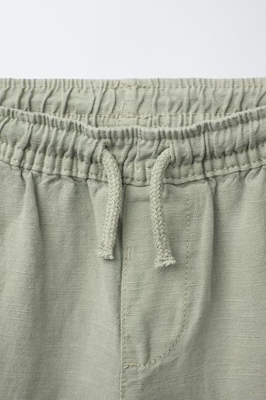 LINEN BLEND STRAIGHT TROUSERS - Green by Zara - Image 2