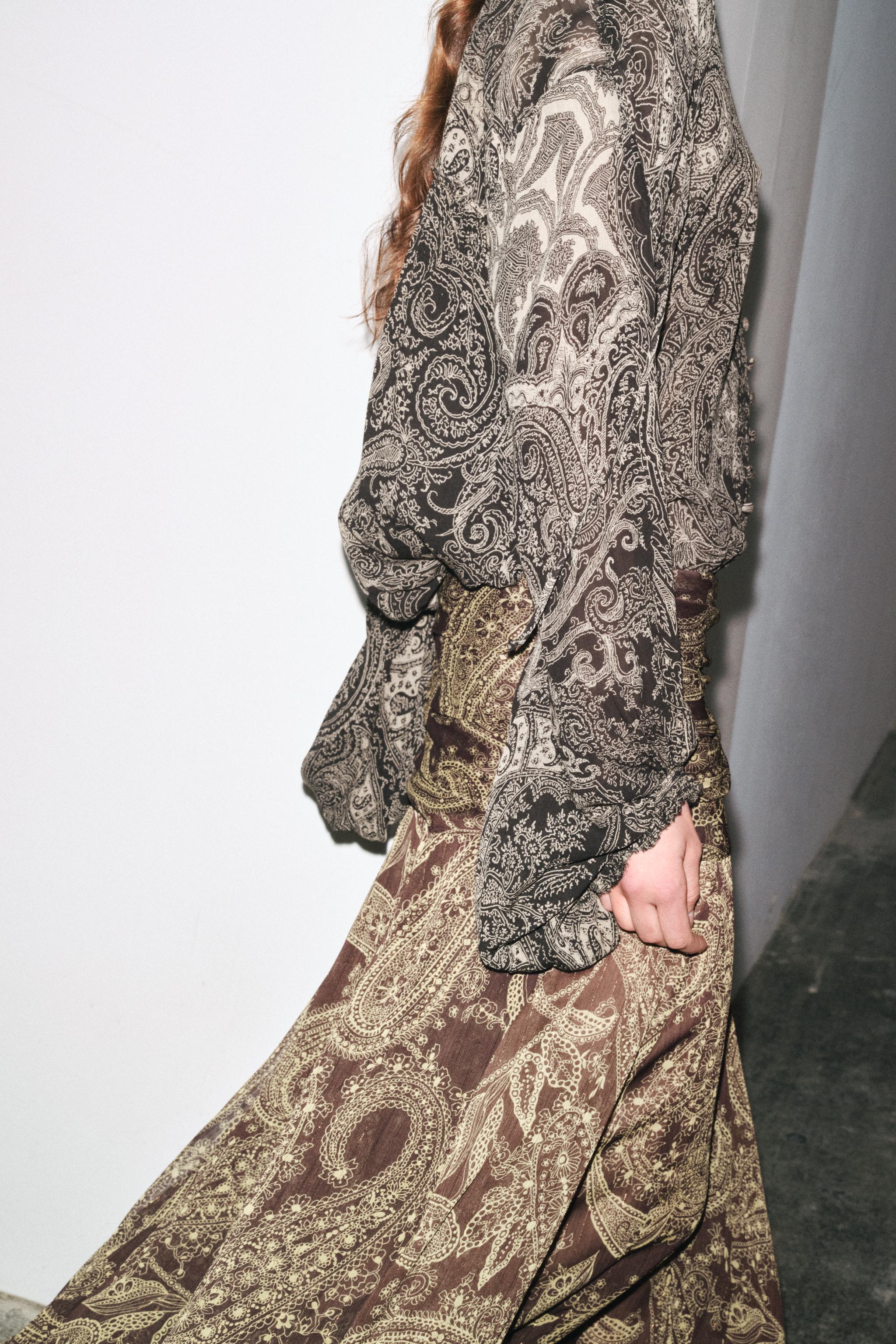 ZW COLLECTION PRINTED SKIRT - Brown | ZARA United States