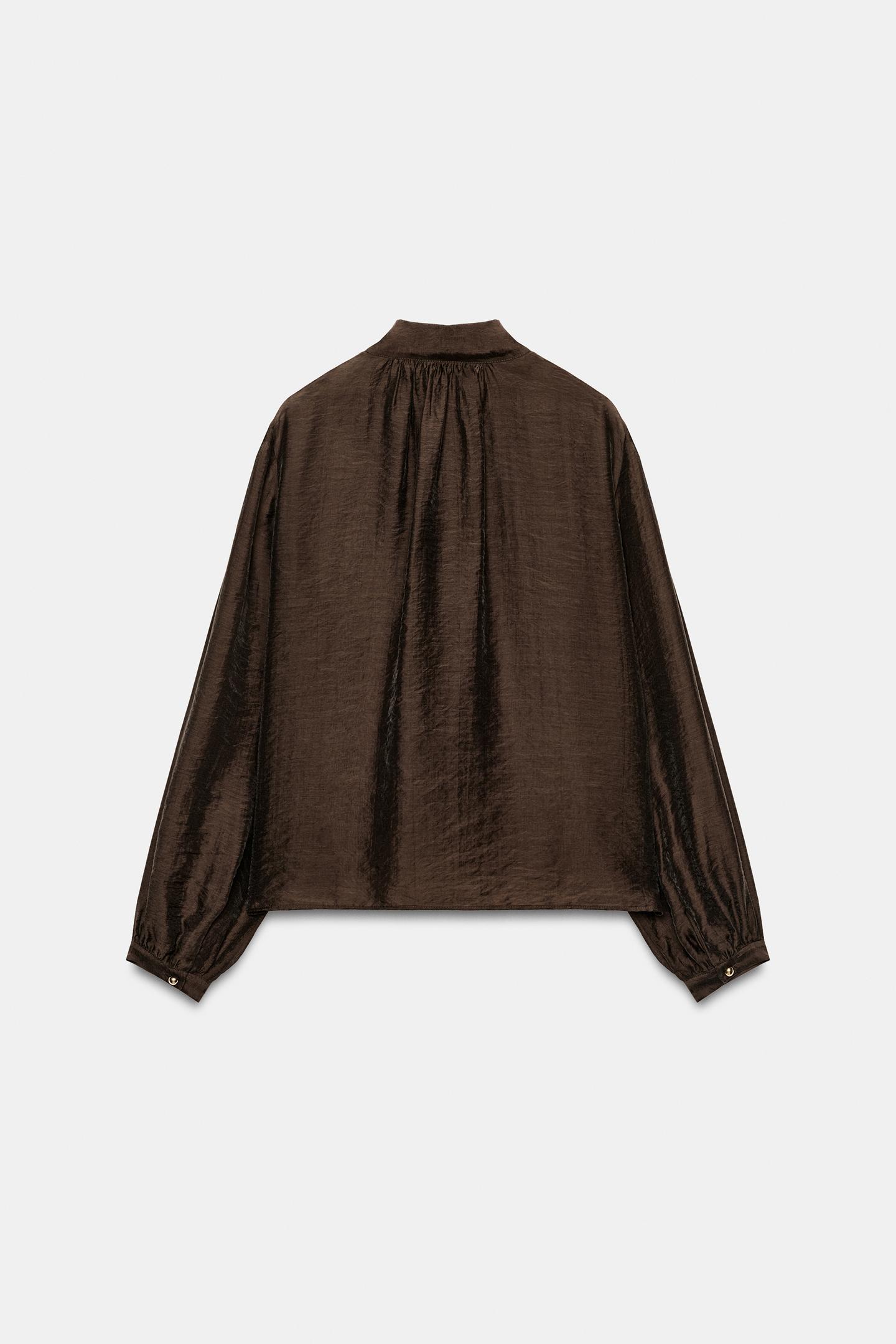 Женская блузка Zara Floral Tie Blouse, цвет: Коричневый — фото 3