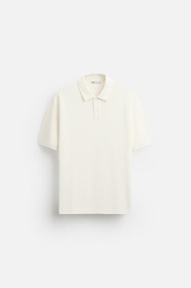 Zara PIQUÉ TEXTURED POLO SHIRT - Oyster-white