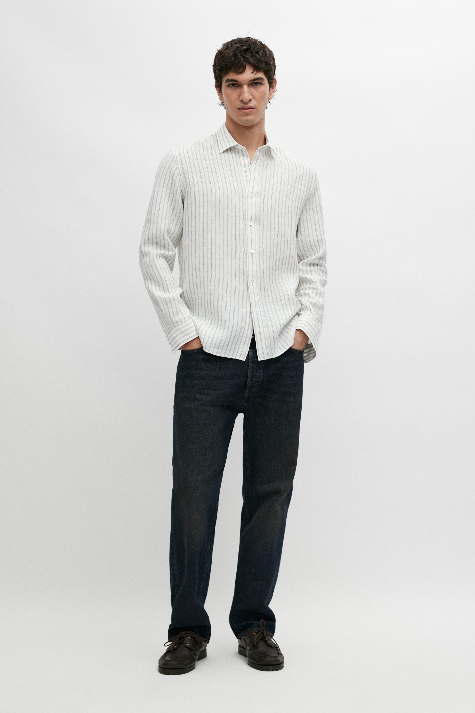 Chemise regular fit à rayures 100 % lin