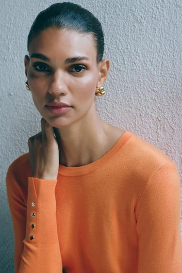 سترة بيزك محاكة سادة - برتقالي محروق الخاص بـ Zara