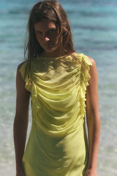 Zara LONG GEORGETTE DRESS - Lemon yellow