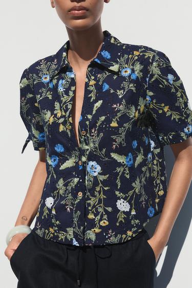 CAMISA ESTAMPADA BORDADOS PERFORADOS - Azul / Marino de Zara