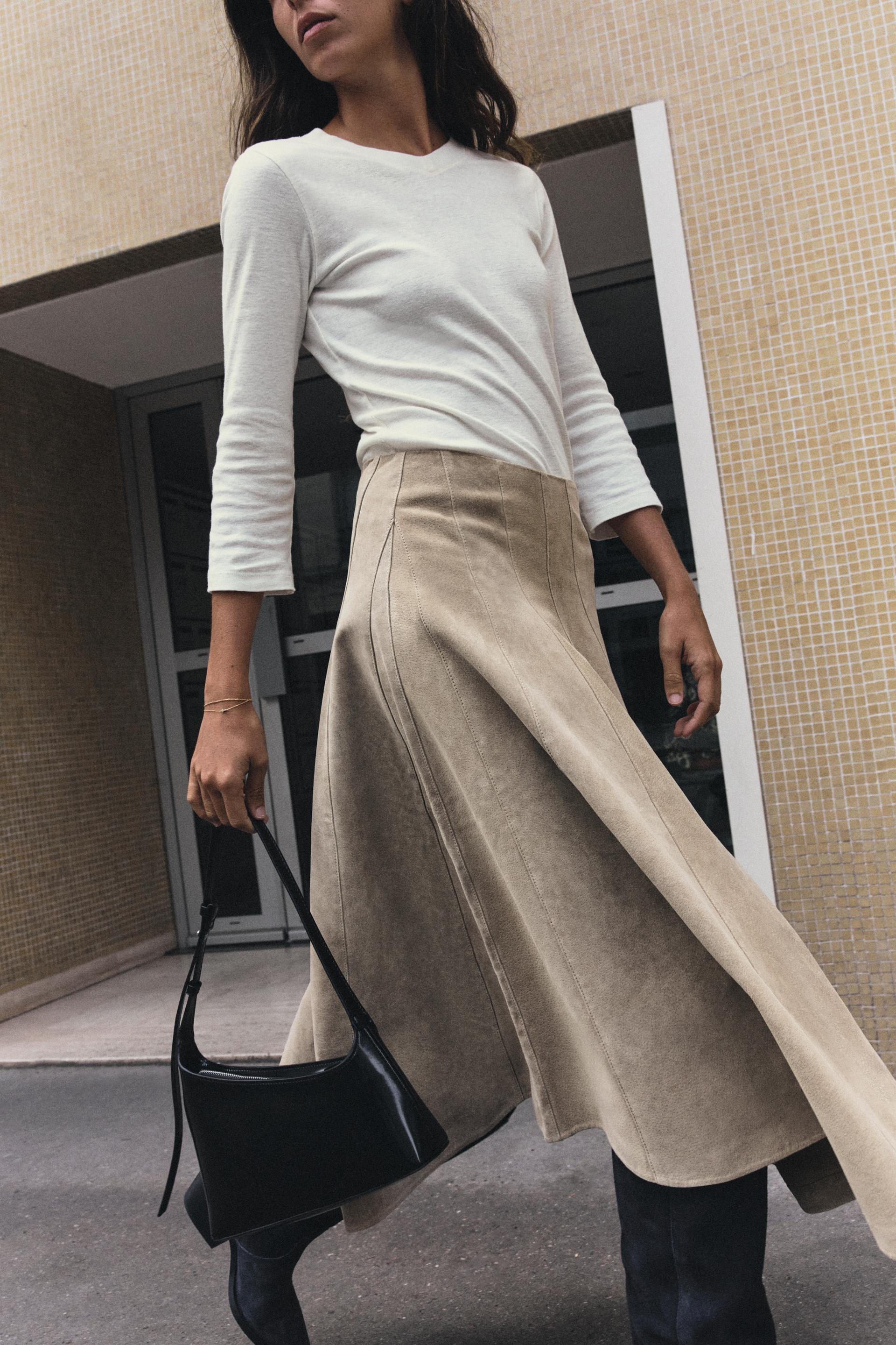 100% LEATHER MIDI SKIRT thumbnail 3