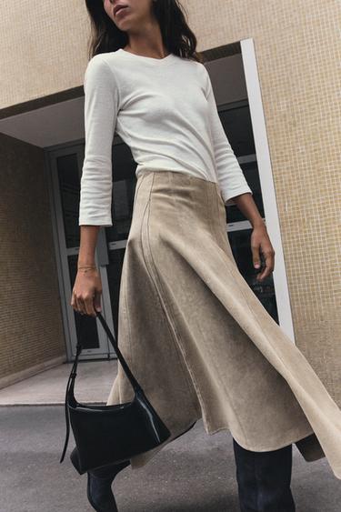 JUPE MI-LONGUE 100 % CUIR - Sable de Zara - Image 2