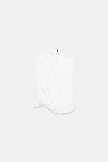 Zara SATIN EFFECT WRAP TOP - White