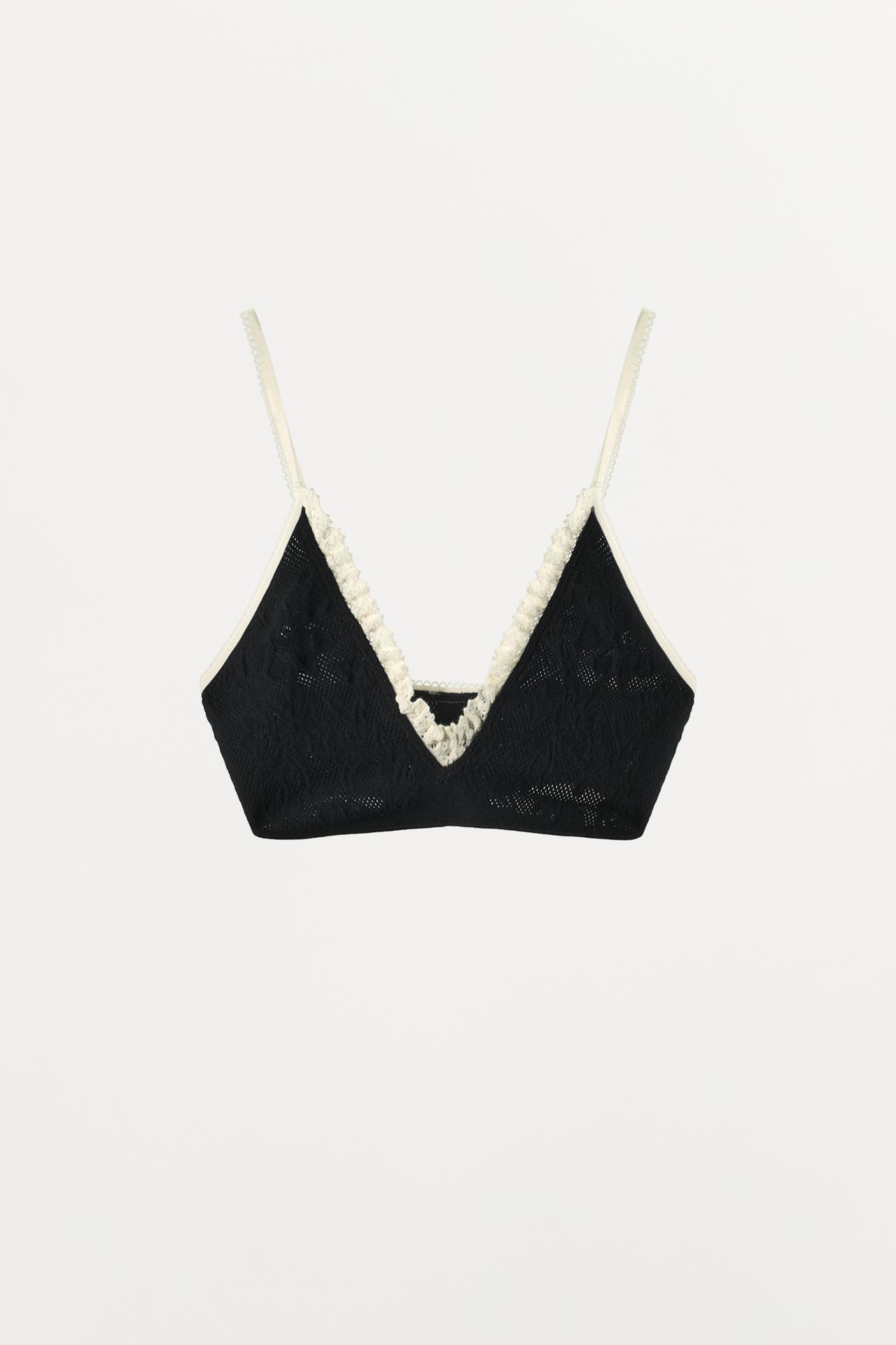 SEAMLESS LACE BRALETTE — Black / White
