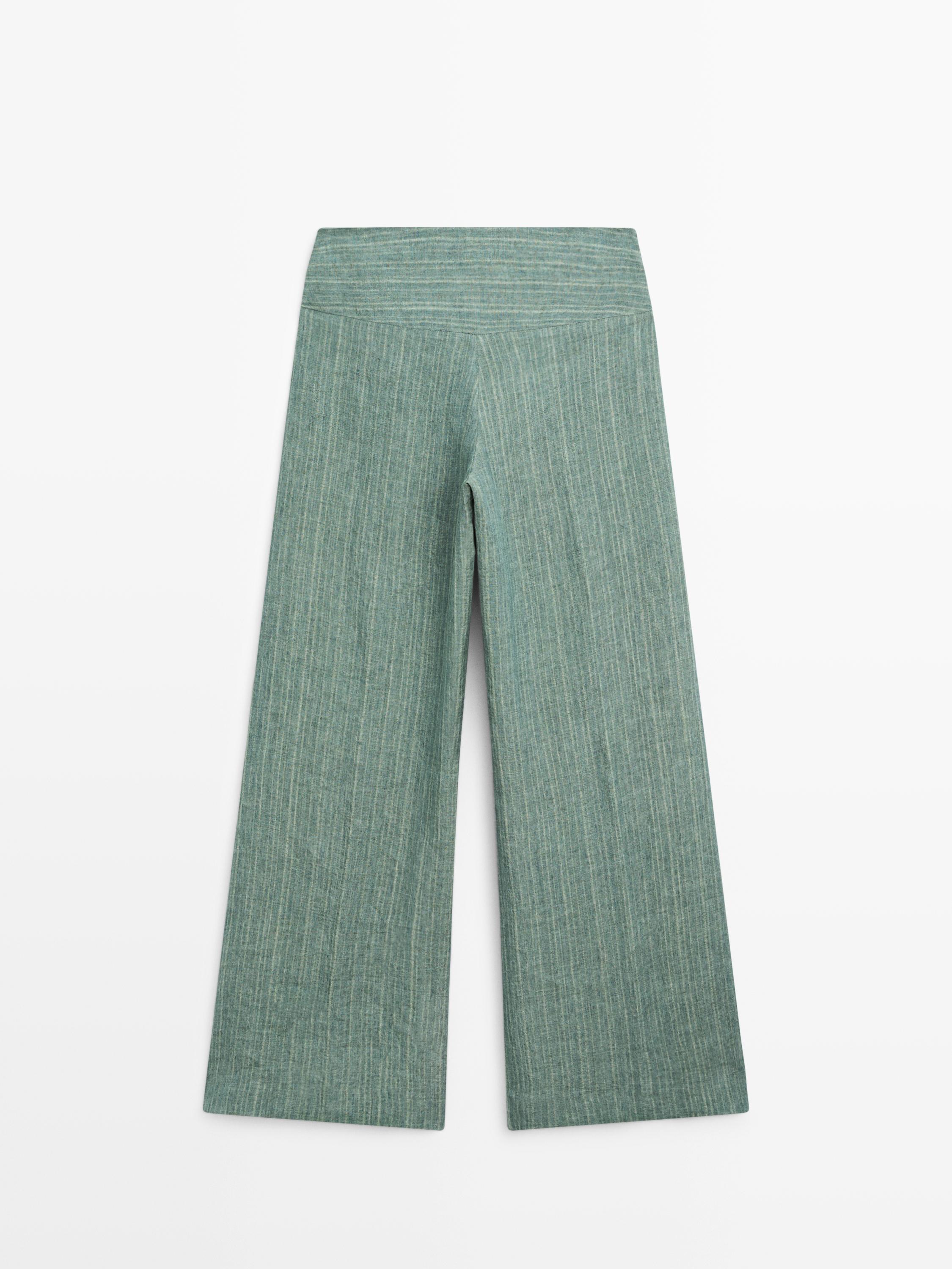 Striped flowing trousers with corset belt detail