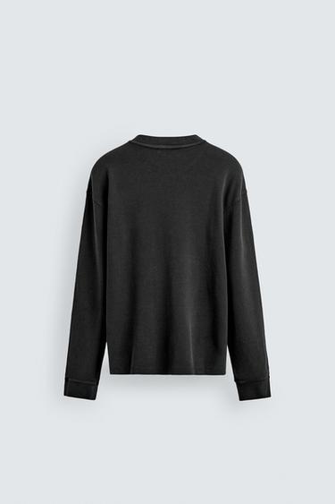 T-SHIRT COL TUNISIEN GAUFRÉ - Anthracite foncé de Zara - Image 7