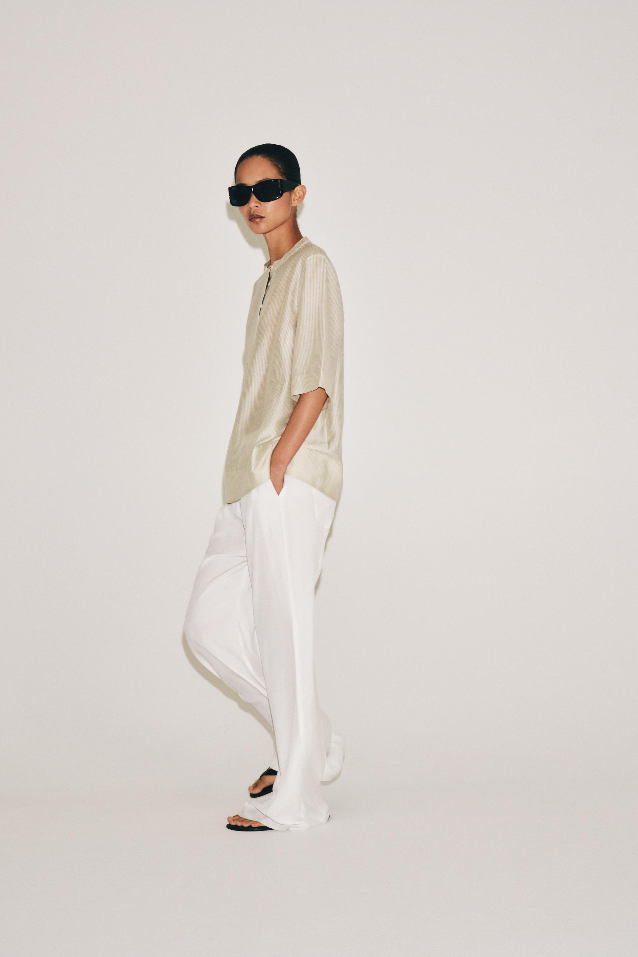 Zara ZW COLLECTION KISA KOLLU DÖKÜMLÜ BLUZ görsel 4