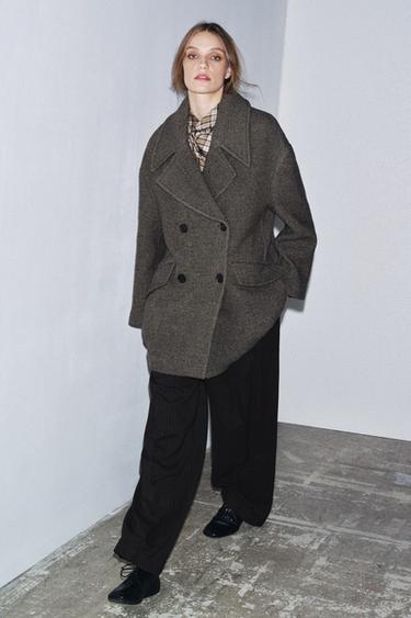 ZW COLLECTION WOOL BLEND DOUBLE-BREASTED COAT - Brown marl by Zara