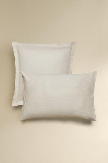 STRIPED SATEEN PILLOWCASE (300 THREAD COUNT) - Ecru by Zara