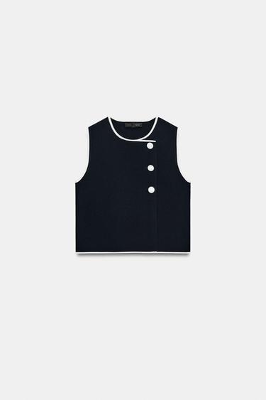 TOP EN MAILLE À BOUTONS EN CONTRASTE - Bleu marine / Blanc de Zara - Image 6