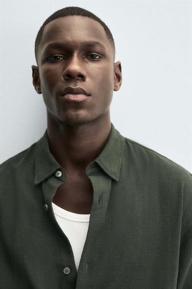 TEXTURED CHECK SHIRT - Dark green by Zara