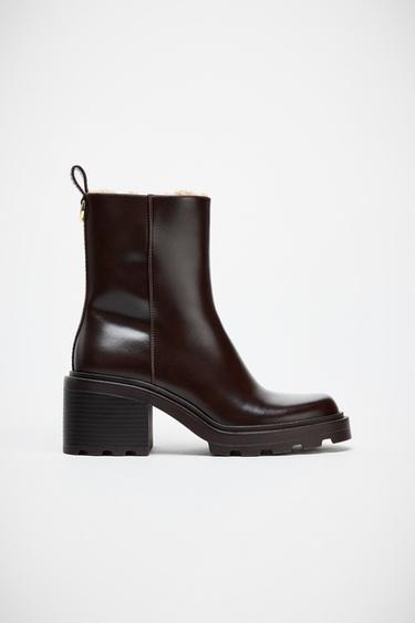 Zara HEELED ANKLE BOOTS WITH FAUX FUR INTERIOR - Brown