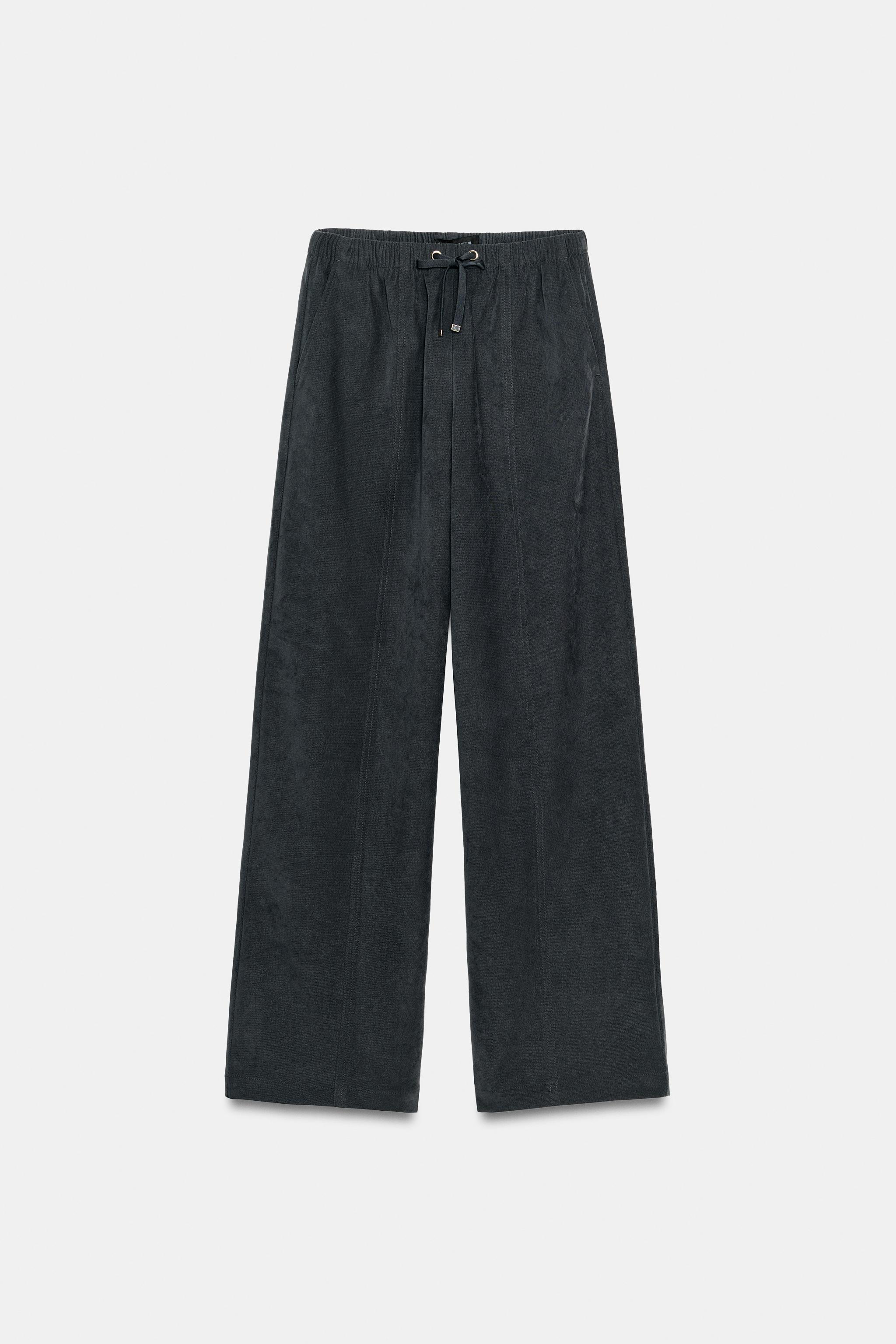 Женские брюки Zara ELASTIC WAIST WIDE LEG TROUSERS — фото 6