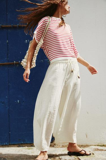 WIDE SHORT SLEEVE KNIT TOP - Red Stripe by Zara