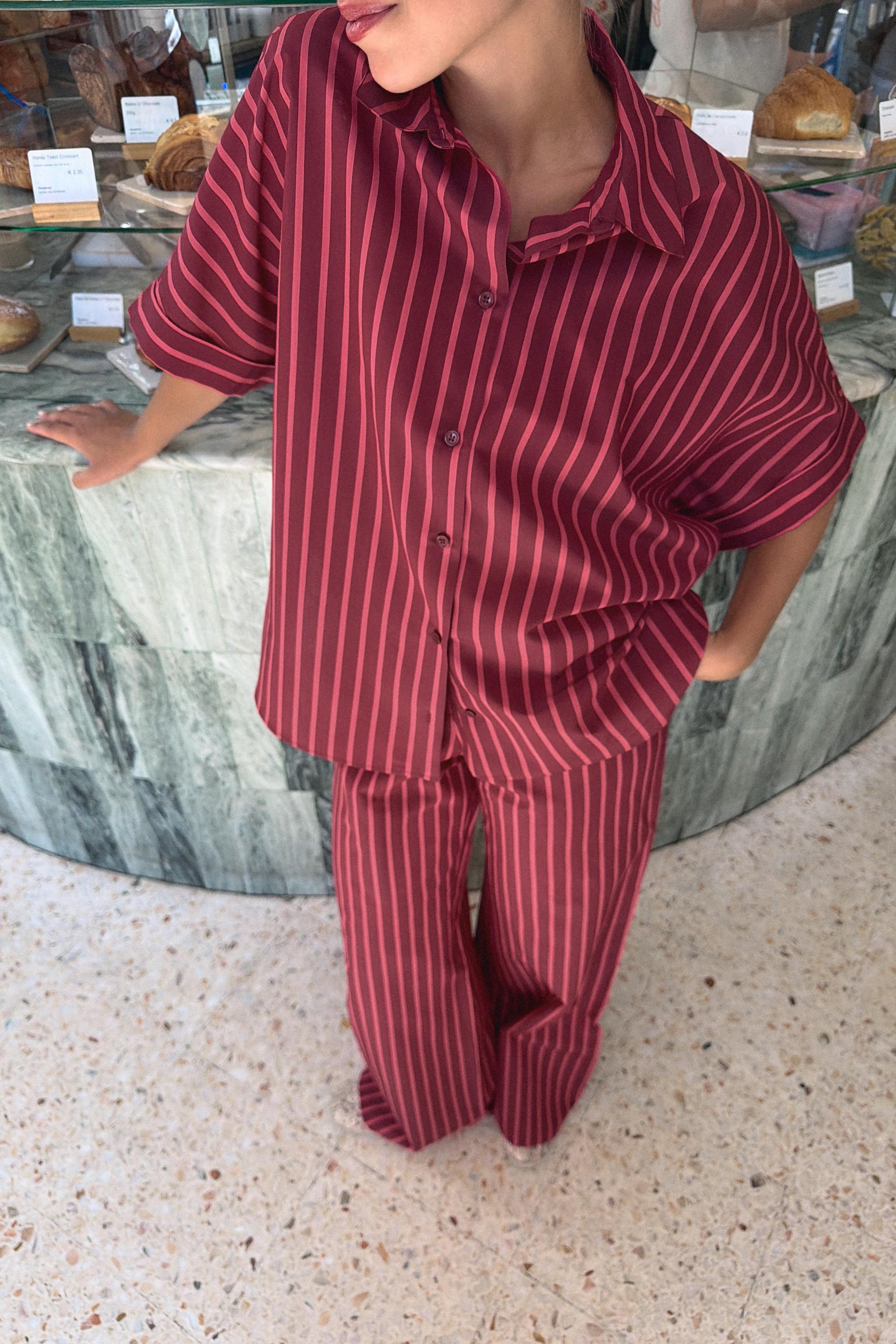 STRIPED WIDE-LEG TROUSERS