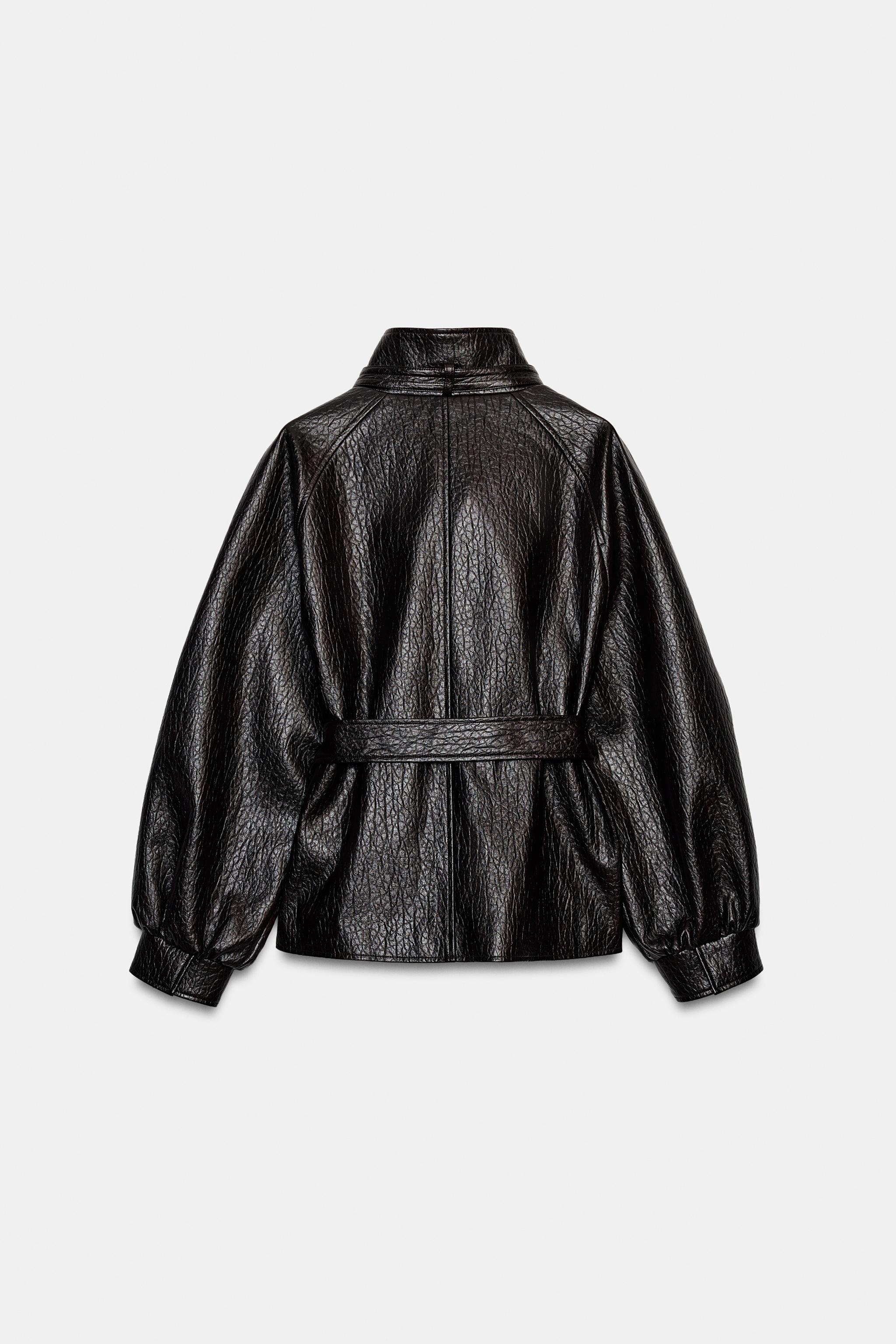 Женские куртки Zara BELTED FAUX LEATHER JACKET — фото 4