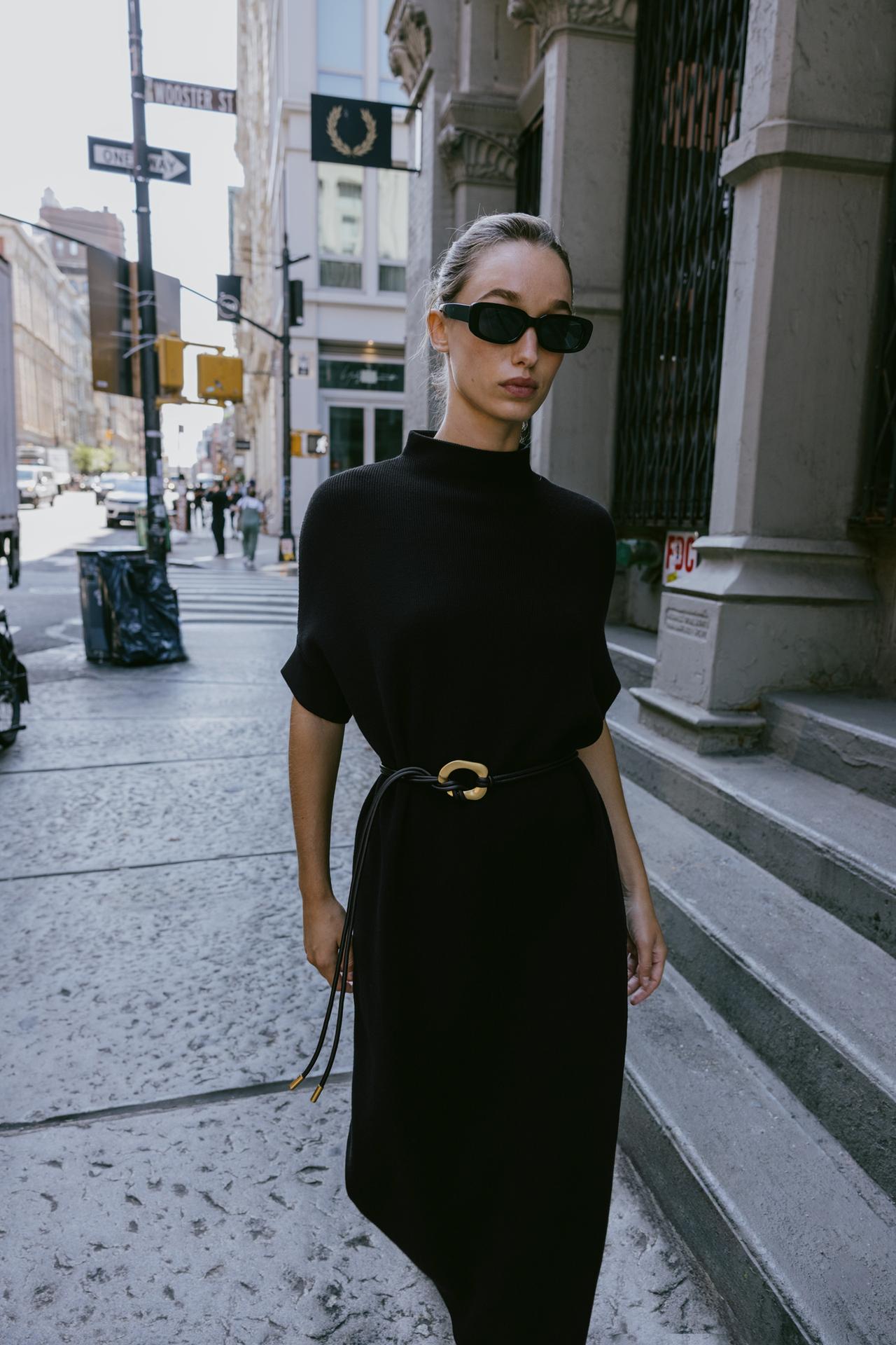 BELTED KNIT DRESS