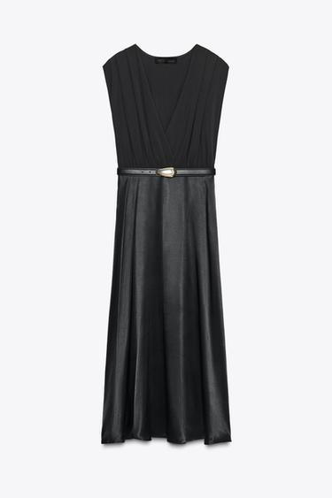ROBE MIDI BIMATIÈRE CEINTURE - Noir de Zara