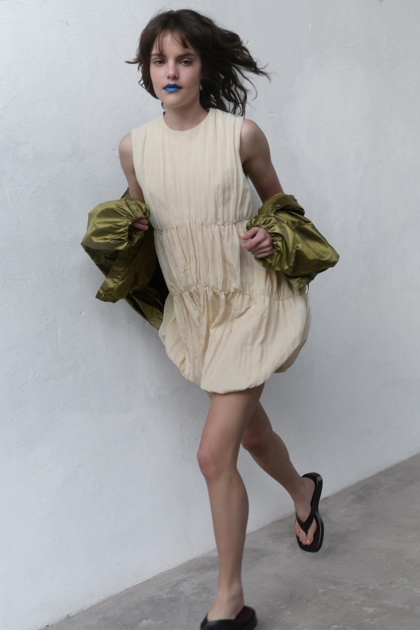 Zara - Gathered Balloon Dress - Cream - Xs - Woman Zara - Gathered Balloon Dress - Cream - Xs - Woman