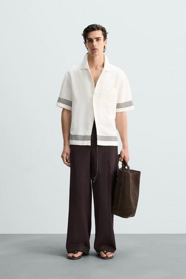 100% LINEN PANELLED SHIRT - Oyster-white by Zara - Image 0