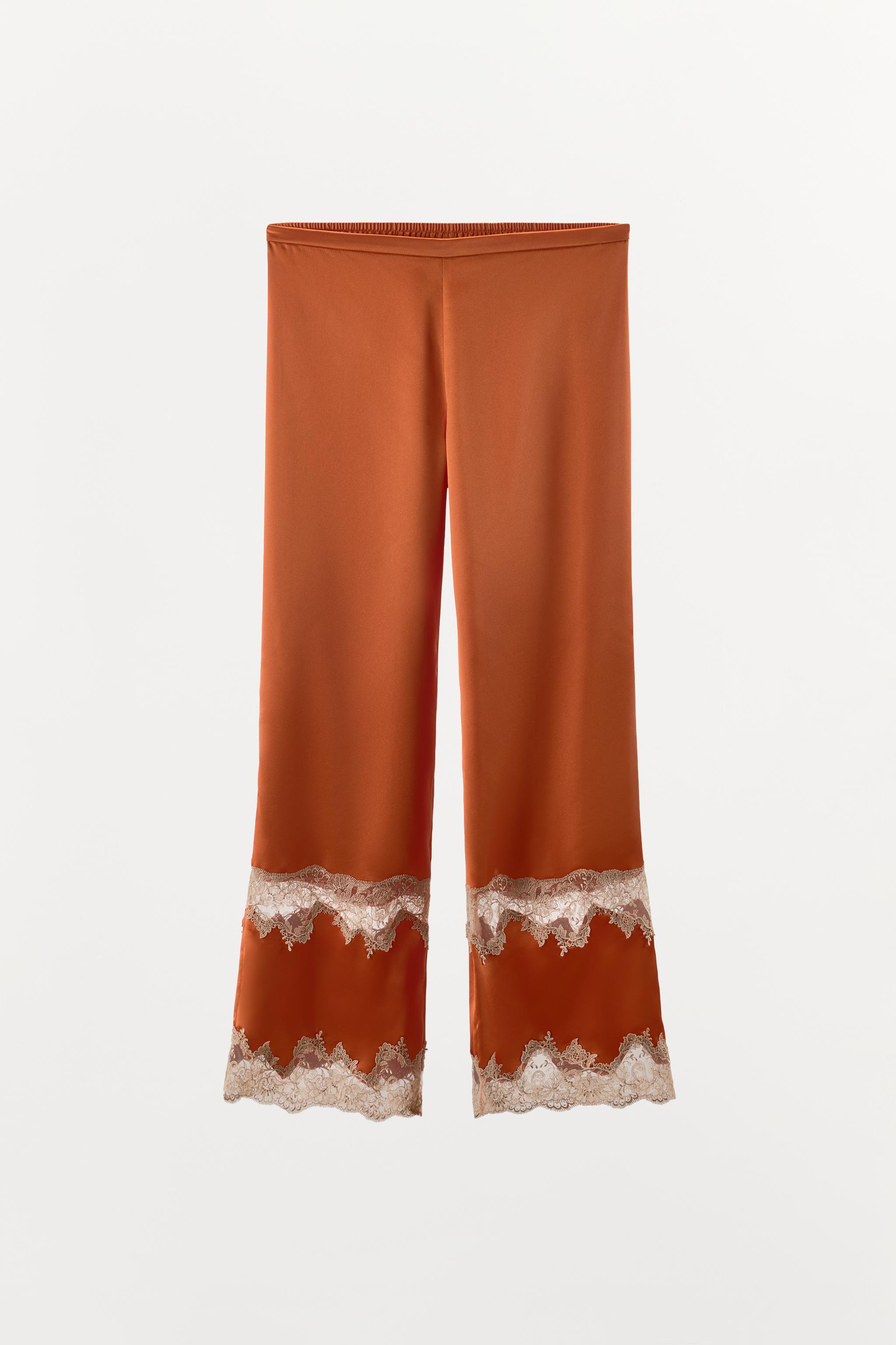 SATIN EFFECT EMBROIDERED PANTS - Orange | ZARA United States