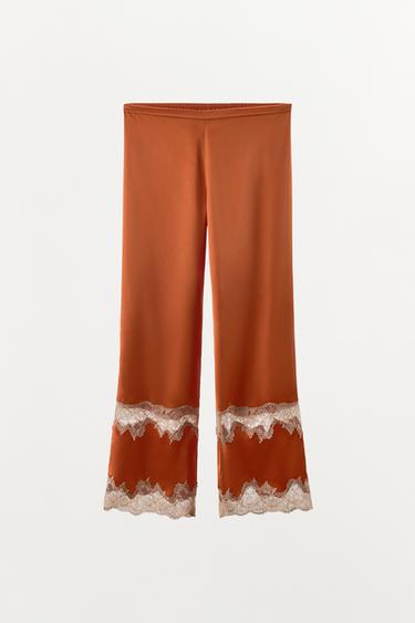 SATIN TROUSERS WITH EMBROIDERY - Orange by Zara