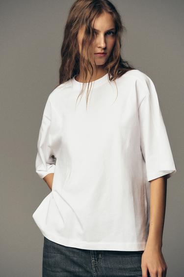 CAMISETA BOXY FIT ETIQUETA - Blanco de Zara