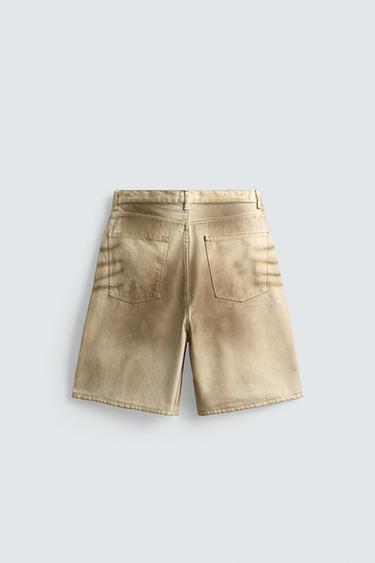 FADED PRINT BAGGY FIT BERMUDA SHORTS - camel by Zara - Image 6