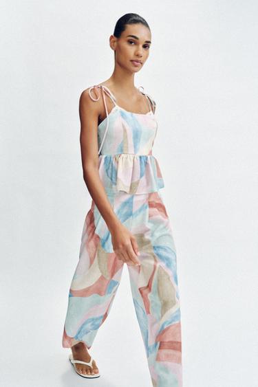 Zara PRINTED STRAP TOP - Multicolored