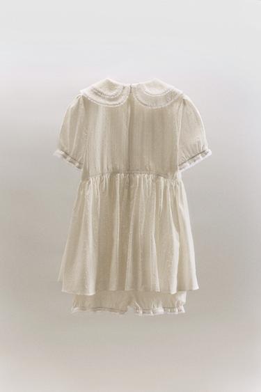 ROBE COMBINAISON À COL CLAUDINE EN PLUMETIS - Écru de Zara - Image 4