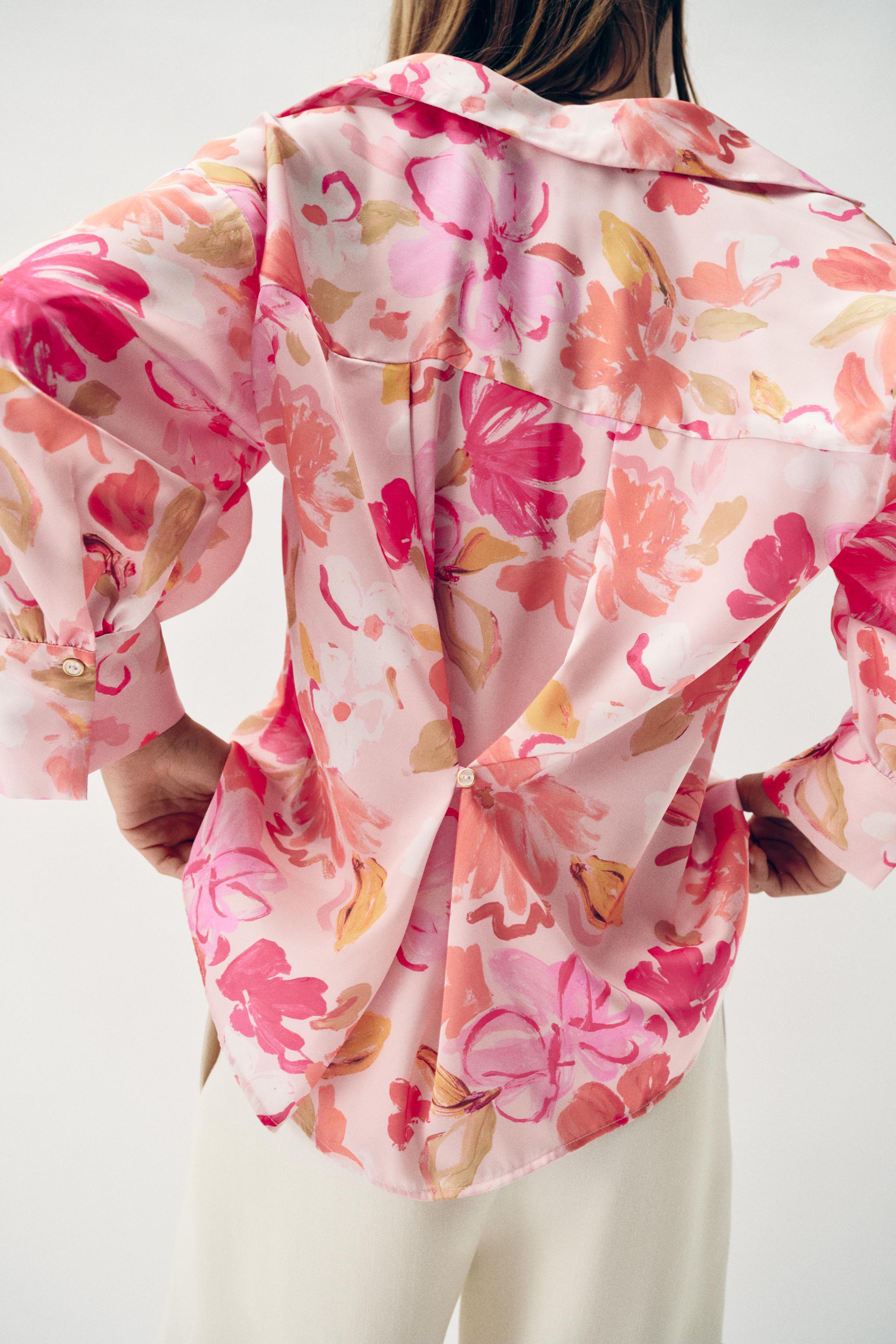 FLORAL PRINT SATIN EFFECT SHIRT