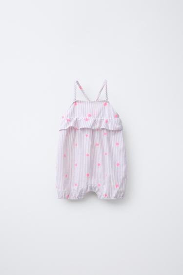STRIPED ROMPER WITH EMBROIDERED FLOWERS - Light lilac by Zara