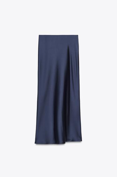 АТЛАСНАЯ ЮБКА МИДИ — МОРСКОЙ СИНИЙ от Zara