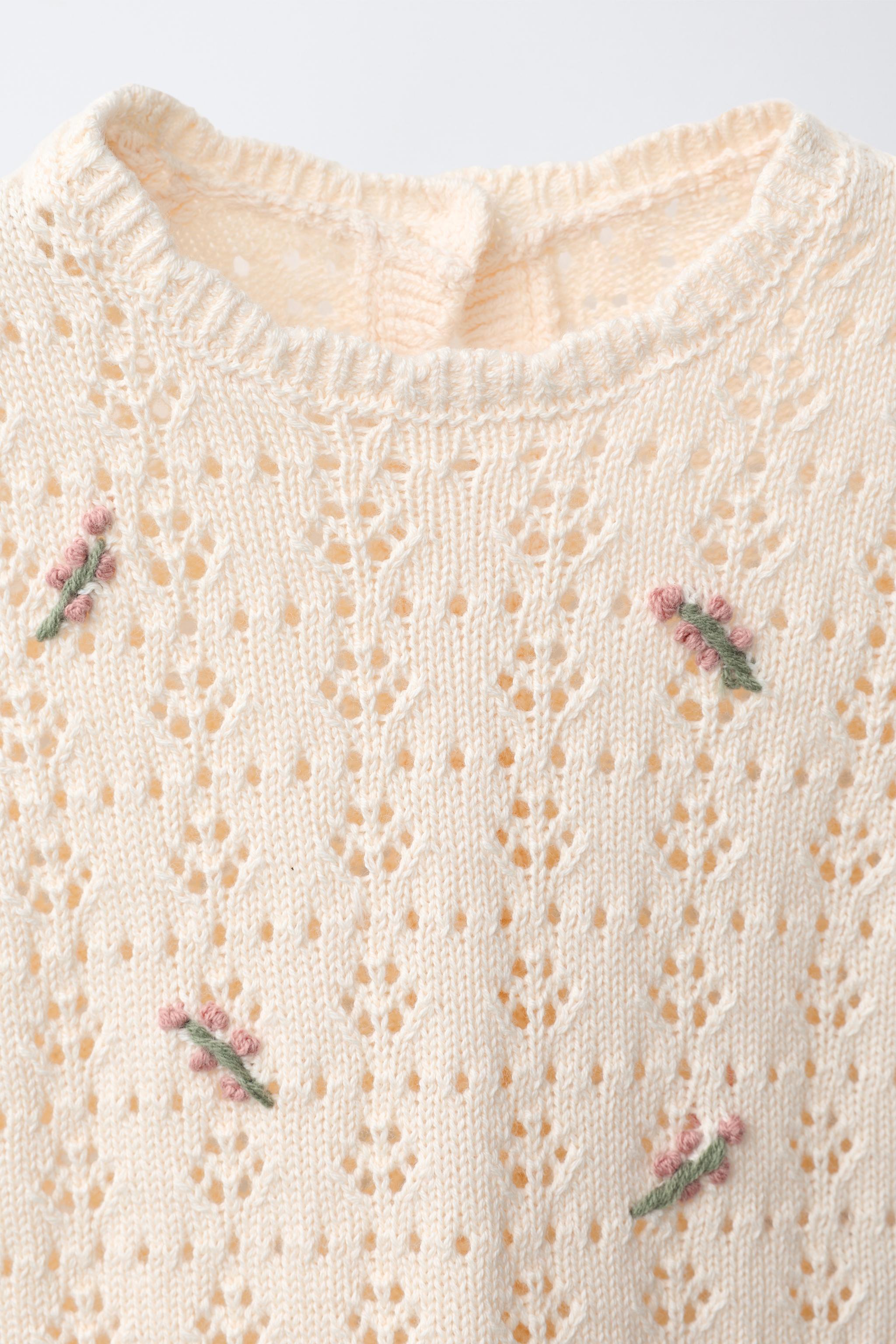 OPENWORK EMBROIDERED FLORAL KNIT JUMPER