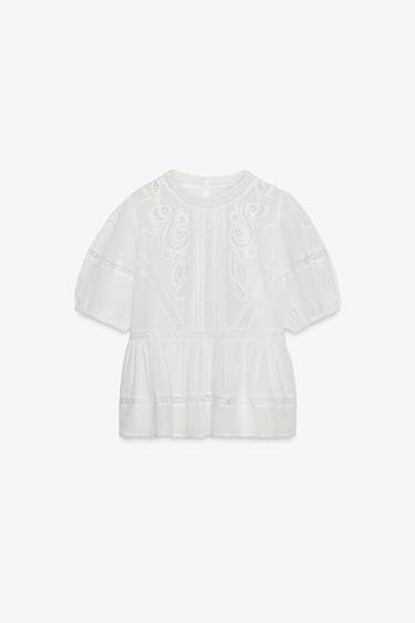 BLUSA ROMÁNTICA BORDADA ZW COLLECTION - Crudo de Zara - Imagen 0