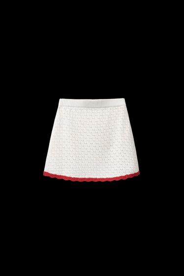 Zara CONTRAST TRIM KNIT SKIRT - Ecru