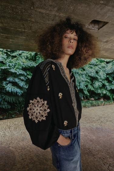 EMBROIDERED FLORAL SHIRT - Black by Zara - Image 2