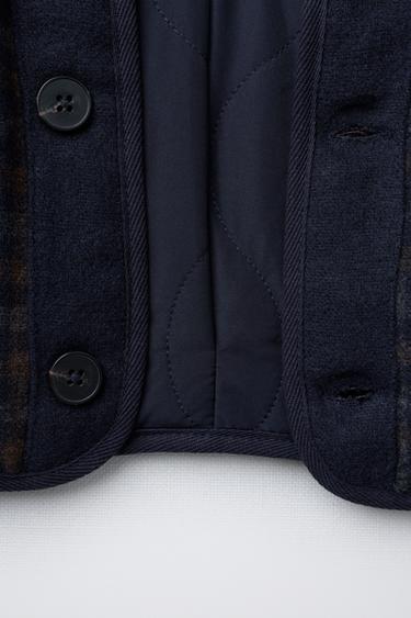 CHECK TEXTURED COAT WITH WOOL - Navy blue by Zara - Image 6