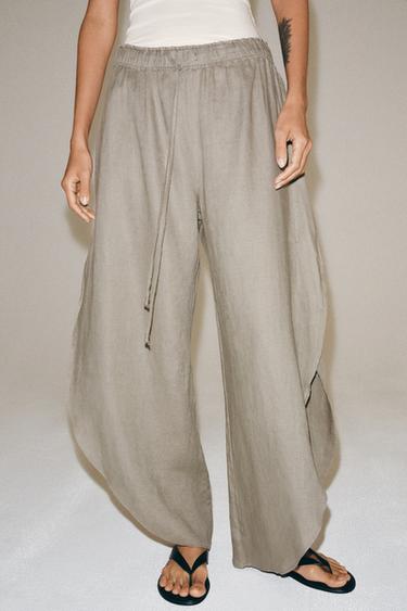 100% LINEN TROUSERS WITH VENTS ZW COLLECTION - Brown / Taupe by Zara