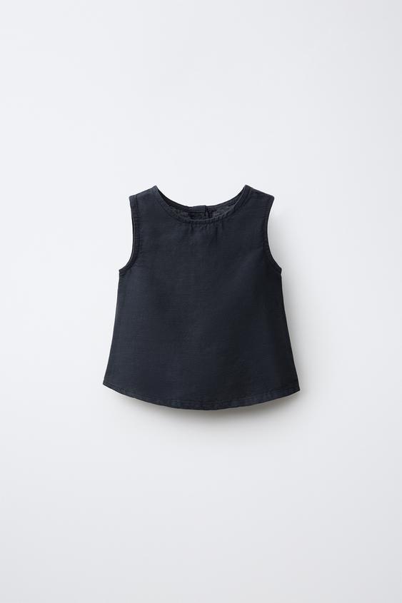 LINEN BLEND TOP - Navy blue by Zara - Image 0