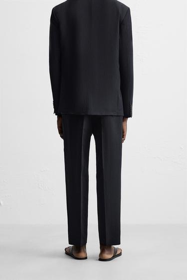 PANTALON DE COSTUME À CHEVRONS LIN ET COTON - Bleu marine de Zara - Image 2