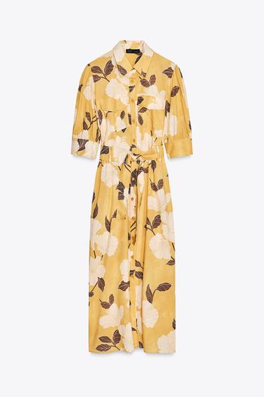 فستان قميصي مطبع ZW COLLECTION - أصفر الخاص بـ Zara - صورة 0