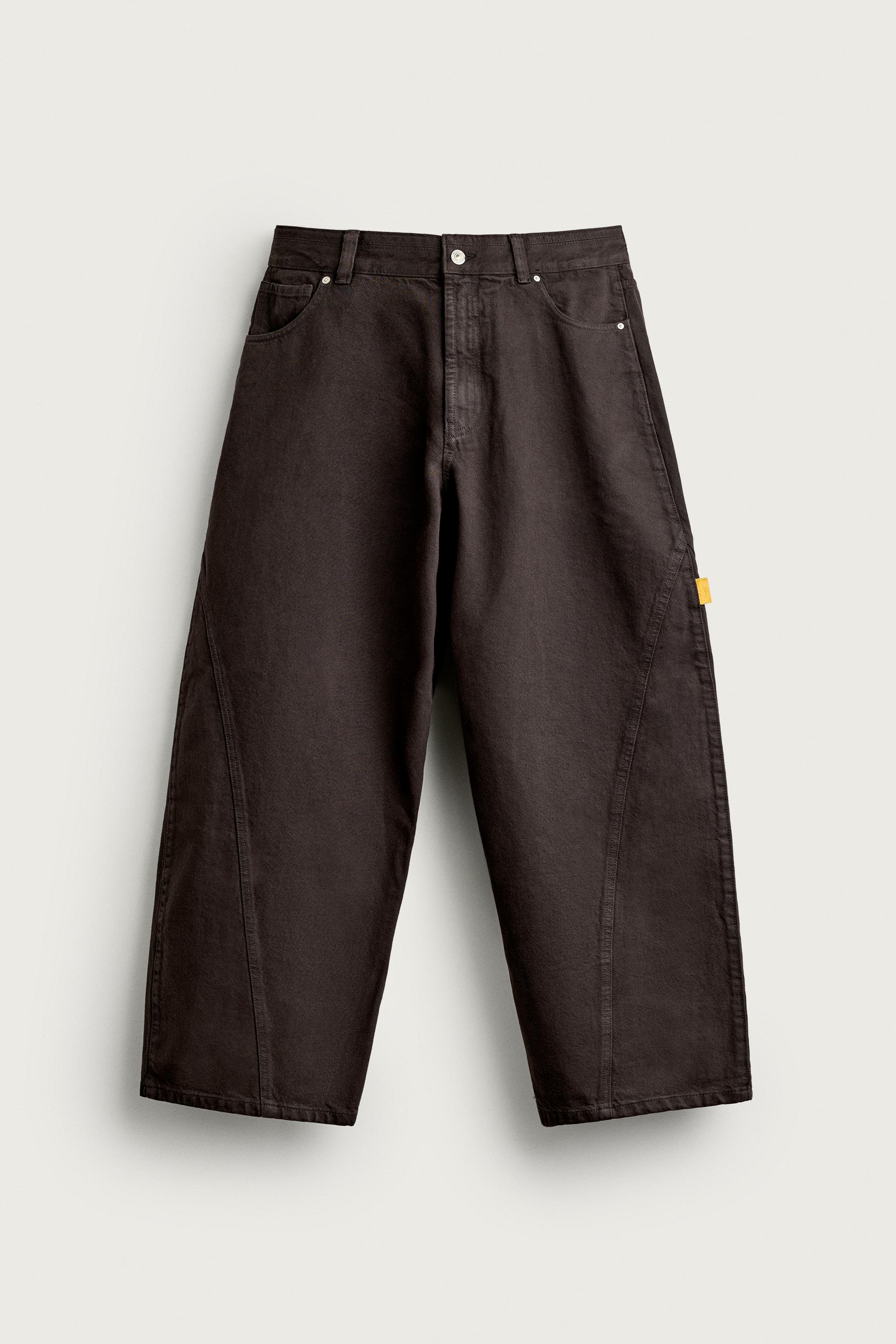BALLOON FIT SEAMED PANTS — Brown